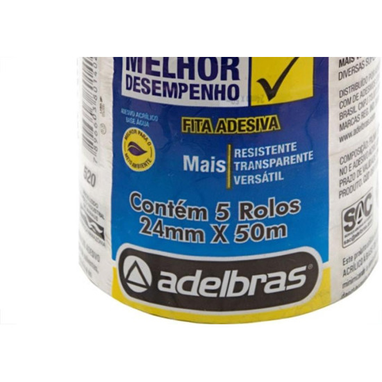 Fita Adesiva Transparente Adelbras 24X50 - Kit C/5