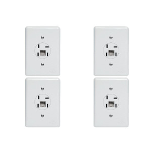 Kit C/4 - Conjunto Tomada Fone Perlex''Branca''Com Placa+...